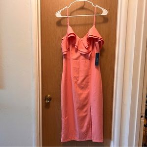 Lulu's Hello Sunshine Ruffled Bodycon Midi Dress Small Pink Off The Shoulder